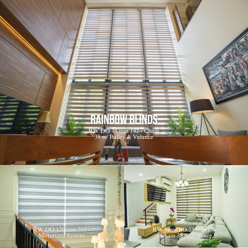 ONNA BANDUNG RAINBOW BLINDS Rainbow Blinds, salah satu produk blinds merek ONNA yang memiliki motif kain bercorak horizontal pattern dengan 2 jenis kain yaitu blackout & sheer, dengan keunikan tersendiri dari pergerakan blinds ke atas/bawah menghasilkan gerakan selang - seling pola untuk menghalangi cahaya atau membiarkan cahaya masuk. Tersedia Onna Blue Series (Chain 38 W/Valance, Onna Gold Series (Chain Pully 38 W/Valance & One Cord 38 Auto Down W/Valance). Jenis Fabric yaitu Dim Out 75 mm & 120 mm, Semi Blackout.