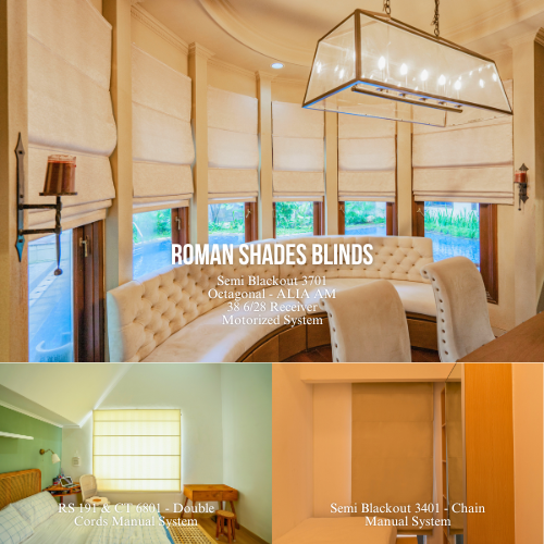 ONNA BANDUNG ROMAN SHADES BLINDS Roman Shades Blinds, salah satu produk Blinds ONNA yang bernuansa klasik, elegan, indah dan menawan dengan pilihan bahan kain berkualitas tinggi Black Out, Deluxe, & Semi Black Out. Berfungsi sebagai penutup jendela sekaligus dekorasi yang elegan, menambah suasana keindahan ruangan - ruangan interior rumah anda. Tersedia pilihan produk manual & motorized (digerakkan motor elektrik) bergaransi dan terjamin.