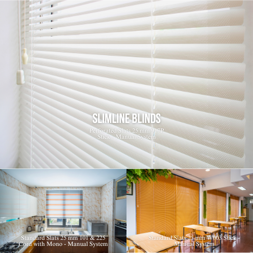ONNA BANDUNG SLIMELINE BLINDS Slimline Blinds Onna merupakan tirai klasik sepanjang masa. Tirai ini tetap digemari karena memiliki daya tahan yang kuat, fungsi yang baik, serta harga yang terjangkau. Tirai ini memiliki daya kontrol yang sangat baik terhadap sinar serta arah sinar yang masuk, yang kebanyakan diarahkan pada lantai dan langit-langit untuk mengurangi kebutuhan cahaya dan listrik serta menahan cahaya silau yang langsung mengarah ke mata atau layar komputer.
