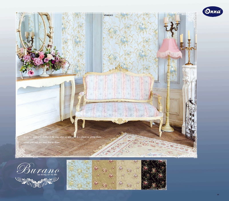 ONNA BANDUNG WALLPAPER BURANO Wallpaper Onna terbuat dari kertas vinyl. Jenis wallpaper ini terdiri dari kertas cetak yang dilapisi dengan vinyl berlapis. Ini adalah jenis wallpaper yang paling umum digunakan saat ini, karena daya tahannya yang tinggi. Semakin tebal lapisan pelapis vinyl, semakin tahan lama wallpaper tersebut. Kertas vinil dapat digunakan di dapur dan kamar mandi, karena dapat menahan uap, juga bisa dicuci sehingga memudahkan perawatan. Keunggulan Wallpaper Onna adalah motif gambar & pola yang bervariasi dengan tekstur, tema gambar gaya klasik, natural, modern, artistik, colorful, dan masih banyak lagi, serta pemakaian yang tahan lama, warna tidak mudah pudar, dan berkelas.  